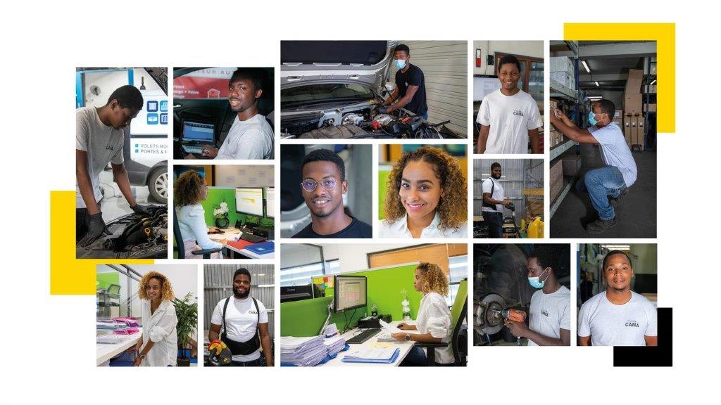 Photo montage of Cama apprentices in different departments