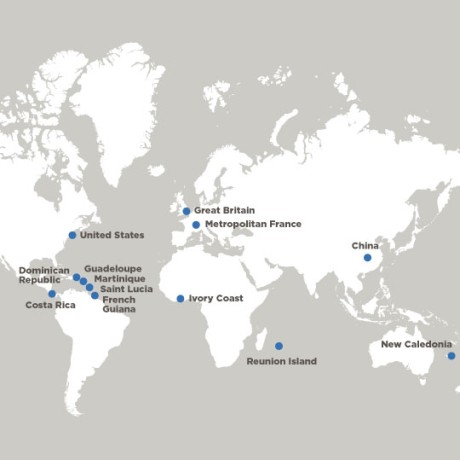 World map with Industrial and diversified activities
